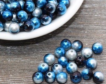 8mm Black and Blue Mermaid Ombre Pearls Beads, Ombre Beads, Chunky Beads, Imitation Pearl Beads, Gumball Beads, #768