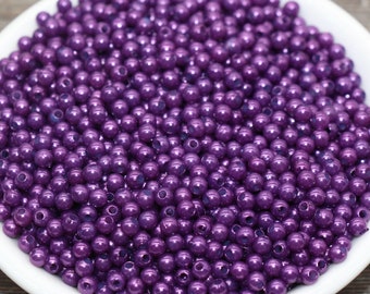4mm Purple Faux Pearl Beads, Purple Faux Pearl Gumball Beads, Imitation Pearl Beads, Chunky Beads, Smooth Plastic Round Beads #1886