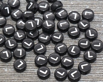 Letter L Alphabet Beads, Black Alphabet Letter Beads, Acrylic Black and White Letters Beads, Round Acrylic Beads, Name Beads, Size 7mm
