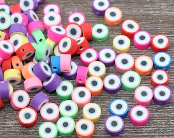 Perline di argilla polimerica del malocchio, perline di canna Fimo multicolore del malocchio, perline assortite del malocchio, perline arcobaleno malocchio a fetta