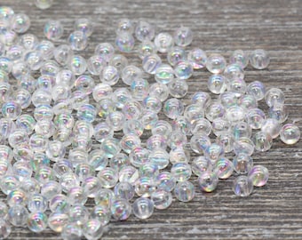4mm Clear AB Round Beads, Iridescent Transparent Spacer Beads for Jewelry Making, Tiny Sparkly Gumball Bubblegum Craft Beads #902