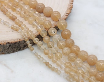 Yellow Cherry Quartz Beads, Smooth Round Quartz Beads, Yellow Quartz Gemstone Beads, Size 4mm 6mm 8mm 10mm 12mm, Full Strand 15 inch, #36