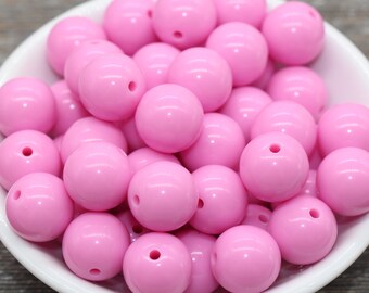 16mm Pink Gumball Beads, Round Acrylic Loose Beads, Solid Bubblegum Beads, Chunky Beads, Smooth Round Plastic Beads #1680