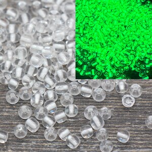 4mm Glow in the Dark Glass Seed Beads, Transparent White Lined Rocailles, Luminous Beading Supplies for Jewelry Making #2495