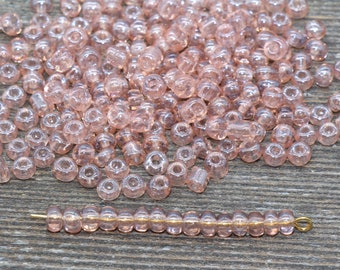Glossy Transparent Glass Seed Beads, 4mm 6/0 Glass Round Seed Beads, Blush Trans Seed Beads, Rocailles Beads, Beading Supplies #1116