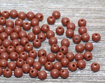 5mm Brown Gumball Beads, Brown Round Acrylic Loose Beads, Plastic Round Bubblegum Beads, Smooth Round Beads #873