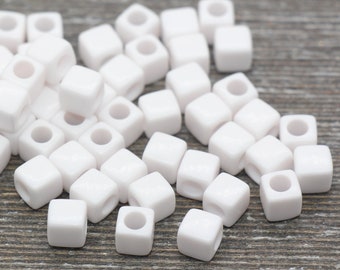 7mm White Cube Beads, Acrylic Cube Beads, Acrylic Spacer Beads,  Square Beads, Acrylic Blank Beads, #1608