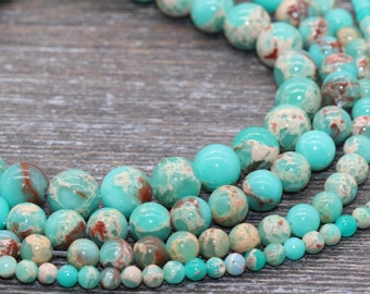 Sea Green Sediment Jasper Beads, Terra Jasper, Gemstone Smooth Round Beads, Sizes 4mm 6mm 8mm 10mm, Full Strand 15 inch, #188