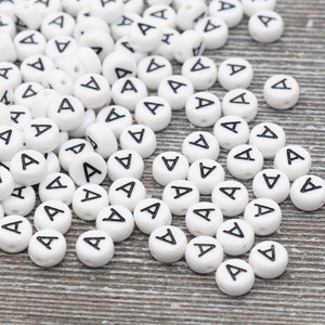 Letter A Alphabet Beads, White Alphabet Letter Beads, Acrylic White and Black Letters Beads, Round Acrylic Beads, Name Beads, Size 7mm