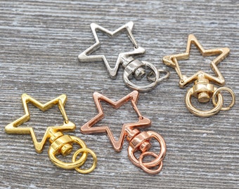 5 Star Clasp Key Chain, Star Swivel Clasp Key Rings, Star Lobster Swivel Clasp, Available in Gold, Silver, Rose Gold, Light Gold