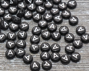 Letter A Alphabet Beads, Black Alphabet Letter Beads, Acrylic Black and White Letters Beads, Round Acrylic Beads, Name Beads, Size 7mm
