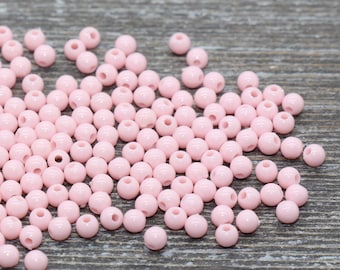 4mm Baby Pink Round Beads, Acrylic Gumball Beads, Pink Round Spacer Beads, Bubblegum Beads, Plastic Round Smooth Bead #836