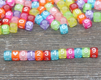 Multicolored Number Beads, Cube 6mm Plastic Beads #2038
