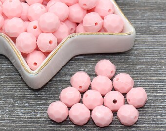 10mm Baby Pink Faceted Gumball Beads, Round Acrylic Loose Beads, Chunky Beads, Faceted Plastic Beads, Bubble Gum Beads #572