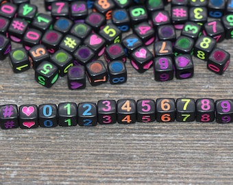 6mm Multicolor Number Beads Mix, Cube Square Acrylic Number Beads, Jewelry Making #2040