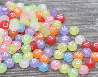 Multicolored Matte Alphabet Letter Beads, Mixed Acrylic Letter Beads, Round Acrylic Beads, Plastic Name Beads in Matte Finish 7mm #58