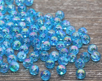 Perles rondes AB bleues 6 mm, perles de chewing-gum irisées, perles de chewing-gum en plastique transparent pour fabrication de bijoux, travaux manuels, bracelets Kandi #913