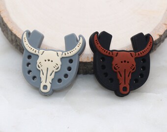Western Horseshoe Silicone Beads, Long Horn Cow Skull Head Beads, Cow Focal Silicone Beads, Chunky Beads, Silicone Loose Beads #313