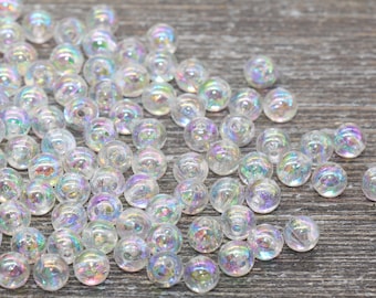 6mm Clear AB Round Beads, Iridescent Acrylic Gumball Beads, Transparent Round Spacer Beads, Bubblegum Beads, Plastic Round Bead #911