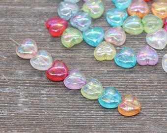 Iridescent Heart Beads, Transparent Mix Heart Beads, Multicolor Heart Beads, Acrylic Heart Beads, Bracelet Making Jewelry Finding #1911