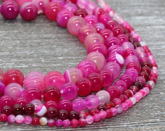 Natural Pink Stripe Agate Gemstone Round Loose Beads 4mm 6mm 8mm 10mm 12mm 15.5/"