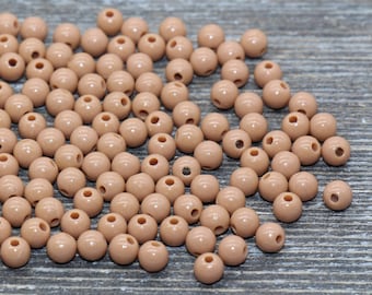 5mm Light Brown Gumball Beads, Light Brown Round Acrylic Loose Beads, Plastic Round Bubblegum Beads, Smooth Round Beads #858