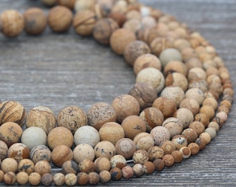 Matte Picture Jasper Beads, Frosted Gemstone Round Loose Beads, Jewelry Making Stone Bracelet Beads, 4mm 6mm 8mm 10mm,12mm, 15''Strand, #221