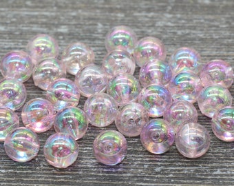Perles AB rose layette 10 mm, Boules de gomme acryliques irisées, Perles d'espacement rondes transparentes, chewing-gum, Perle ronde en plastique #942