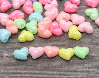 Iridescent Heart Beads, Multicolor AB Heart Beads, Heart Chunky Acrylic Beads, Bracelet Making Jewelry Finding #1905