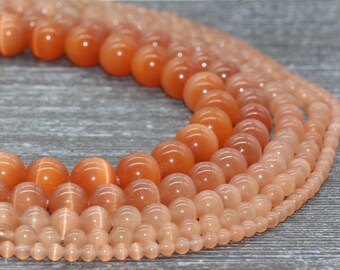 Perles Rondes En Agate Rayée Orange Naturelle - Tailles 6,8,10,12 Mm - En Vrac Pour Création Bijoux