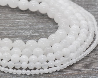 White Jade Beads, White Gemstone Beads, Round Stone Beads, Jewelry Making Gemstone Beads, Size 4mm 6mm 8mm 10mm 12mm, Full Strand 15&quot;, #76