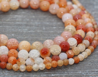 Orange Fire Agate Beads,  Orange Gemstone Loose Beads,  6mm 8mm 10mm 12mm, Full Strand 15.5''  #239