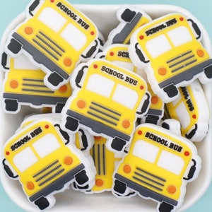 School Bus Focal Beads, Yellow School Bus Silicone Beads, School Bus Driver Beads, Back to School Themed Beads, Silicone Loose Beads #365