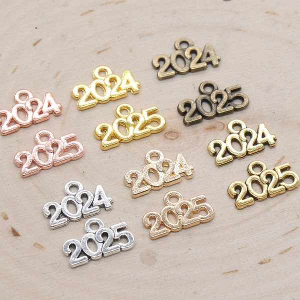 Year 2024 Charms, 2025 Charms, New Year Charms, Graduation Charms, Available in Silver, Rose Gold, Gold, Antique Gold, Bronze.