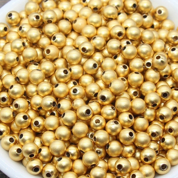 18K Brushed Gold Spacer Beads, Gold Round Beads, Round Gold Beads, Size 4mm 6mm Gold Beads