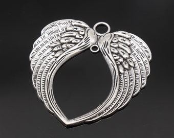 3 X Large FEATHER ANGEL WINGS Pendant Heart ANTIQUE SILVER Charm 70mm MEMORY