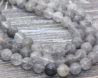 Pcs Gemstones DIY Jewellery Making Cloud Quartz Round Beads 8mm Grey//Silver 40