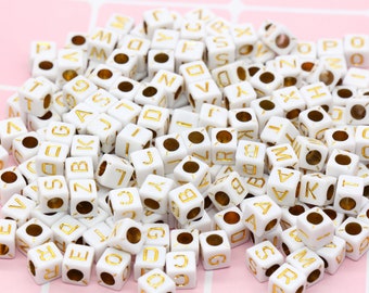 100 Acrylic Beads Square Random Alphabet// Letter Gold 6mm hole approx 3mm