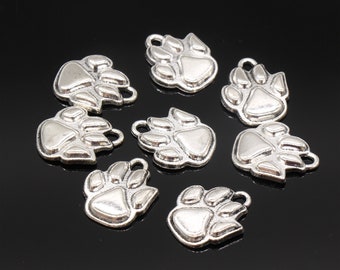 3 Paw print pendants antique silver tone A464
