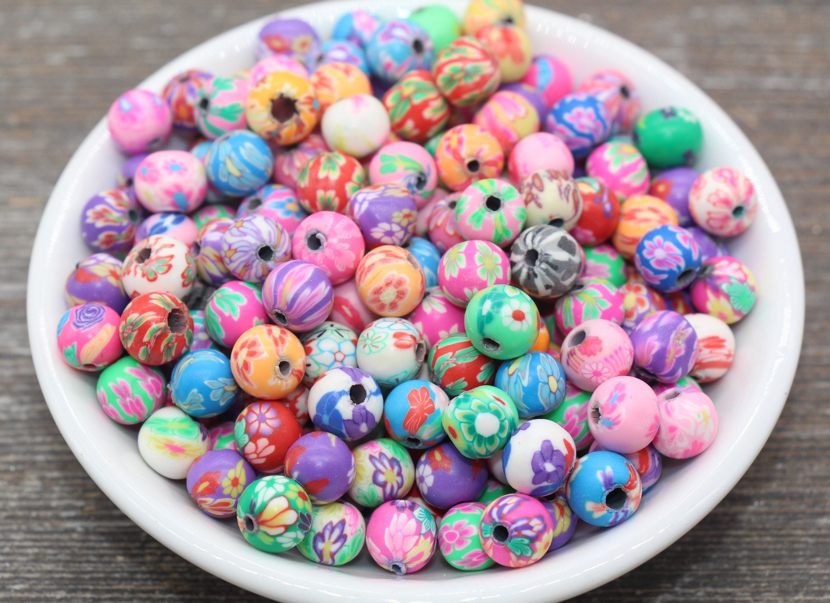  HERZWILD Flower Polymer Clay Beads Mixed Colorful Flower  Handmade Soft Beads Cute Flower Beads Charms for Bracelets Jewelry Necklace  Earring Making with Elastic String (flower2)
