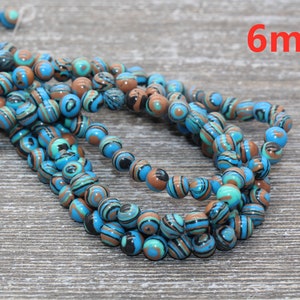 Peacock Stone Beads, Malachite Synthetic Beads, Smooth Gemstone Round Beads, Blue Brown and Black Beads, Size 4mm 6mm 8mm 10mm 12mm 98 6mm