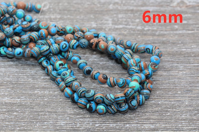 Peacock Stone Beads, Malachite Synthetic Beads, Smooth Gemstone Round Beads, Blue Brown and Black Beads, Size 4mm 6mm 8mm 10mm 12mm 98 6mm