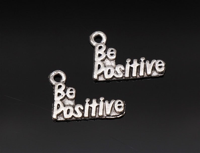 10 Be Positive Charms Antique Silver Tone 16x12mm YD3713