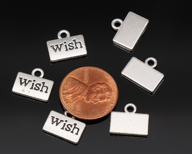 YD1424 Bulk 50 Pcs Wish Tag Charms Antique Silver Tone 10x12mm
