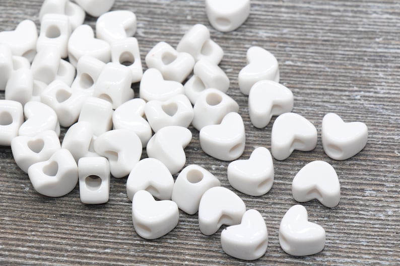 White Heart Beads Acrylic Heart Beads Large Hole Beads - Etsy