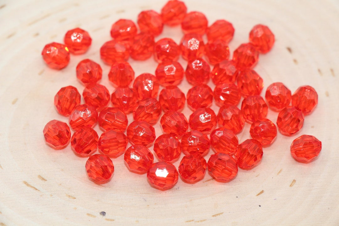 8mm Red Transparent Faceted Beads, Hexagon Faceted Acrylic Loose Beads ...