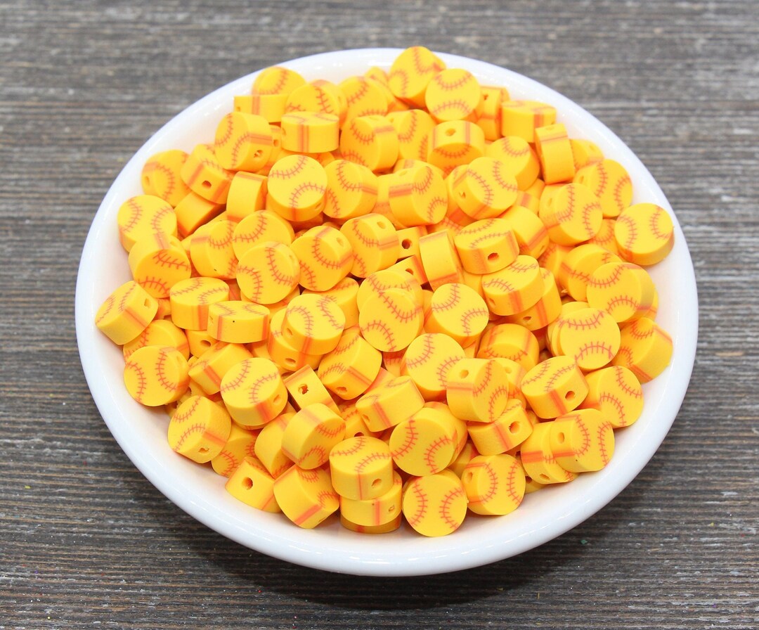 Softball Beads, Softball Polymer Clay Beads, Sport Themed Beads, Round