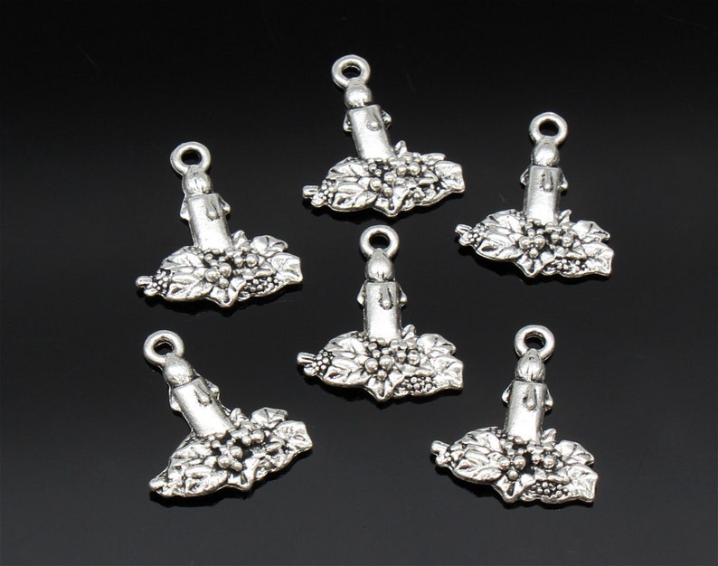 YD1112 8 Candle Charms Antique Silver Tone 20x17mm