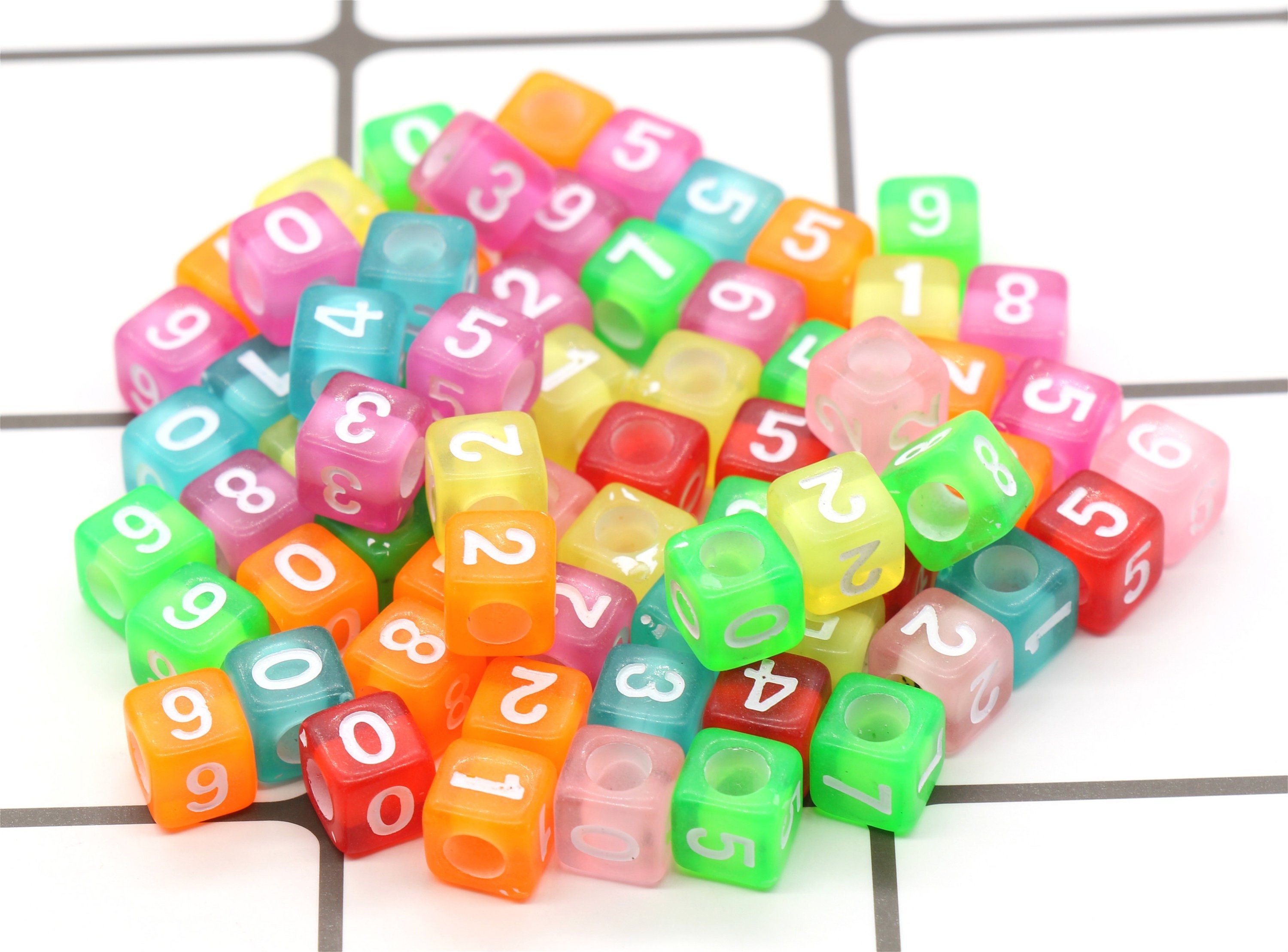 100 Number Beads Colorful Acrylic Beading Mixed Colors Cube | Etsy