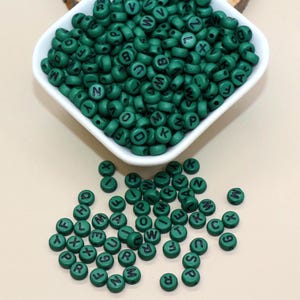Dark Green Alphabet Beads, 7mm Green Letters Beads, Personalized Name Beads, DIY Jewelry Making, Keychain Craft Supplies,  #35